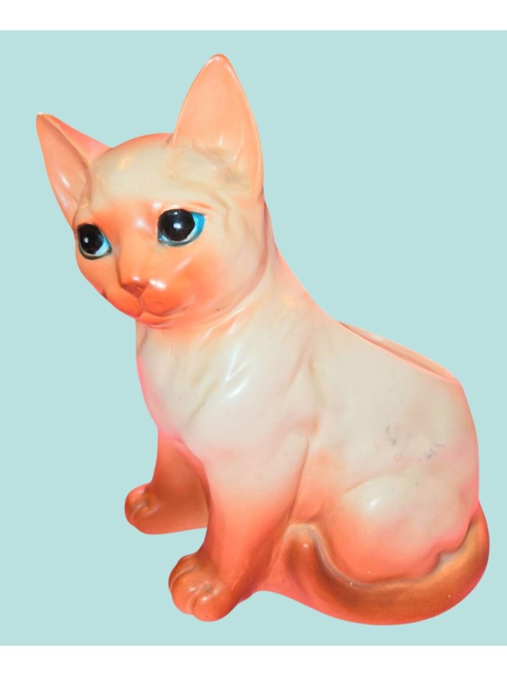 Napco Mcm Vintage Ceramic Siamese Cat Planter Orange Cream Blue Eyes Kitsch